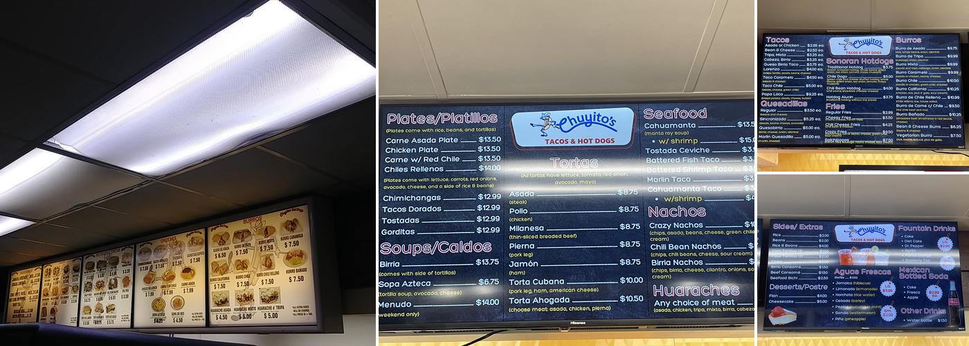 Chuyito's Hot Dogs Menu