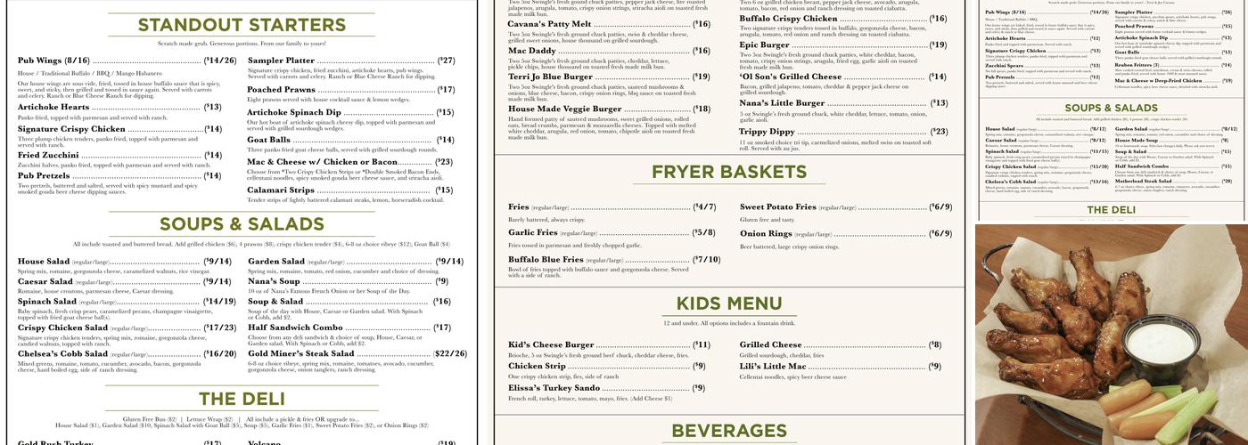 Cavana's Pub and Grub Menu