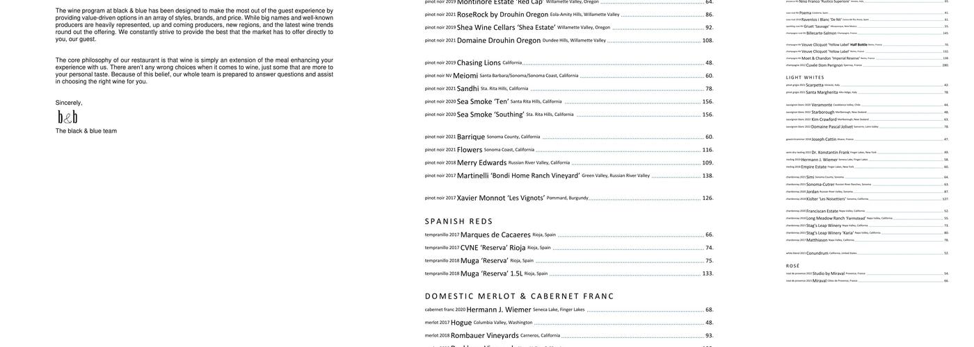 Black & Blue Steak and Crab, Buffalo NY Menu