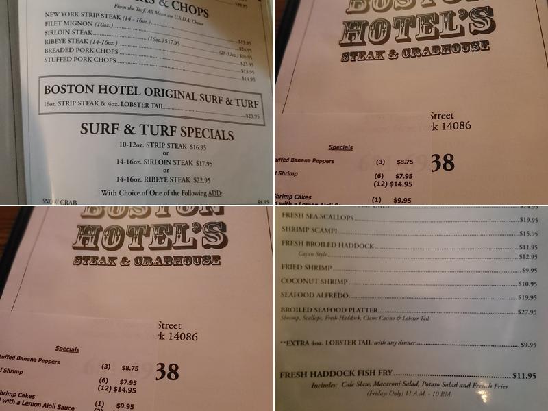 Boston Hotel's Steak & Crab Menu
