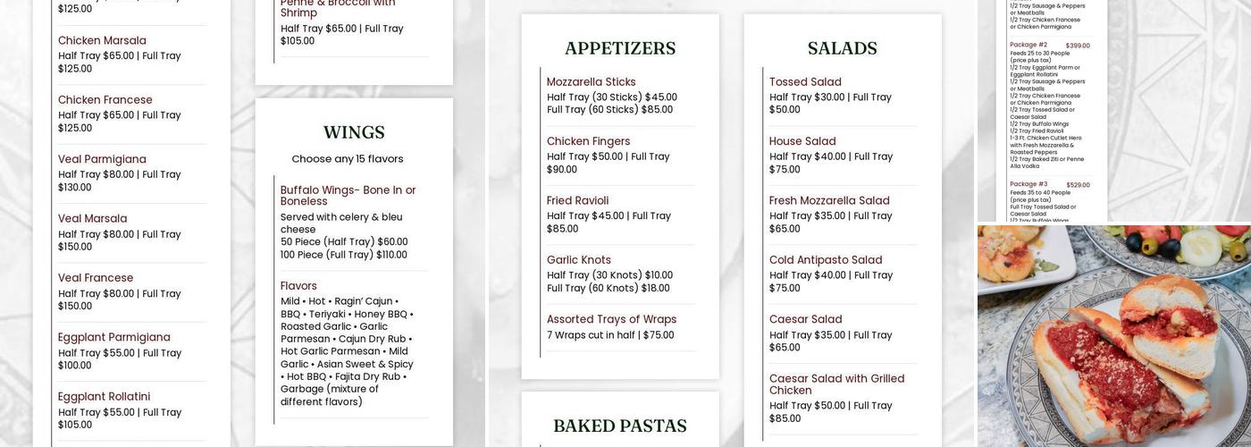 Three Bambino's Menu