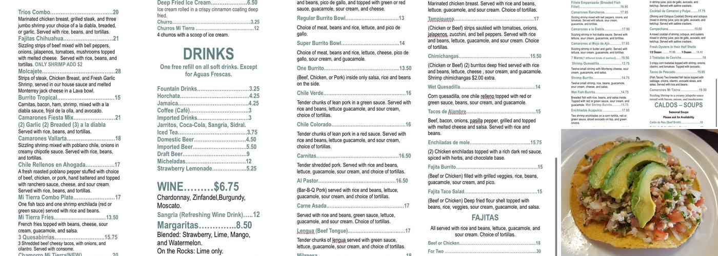 Mi Tierra Restaurant Menu