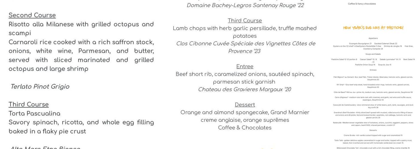 Pastiche Bistro Menu