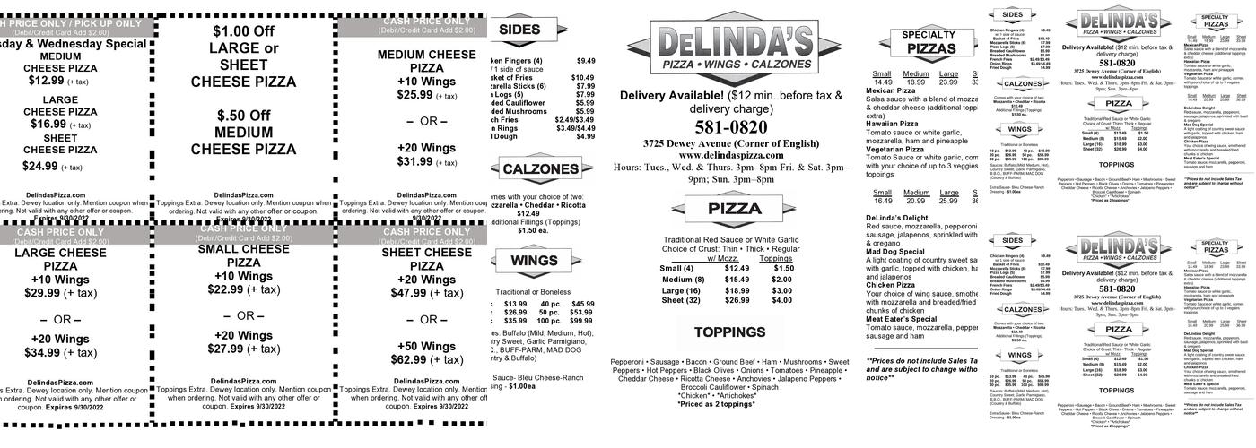 DeLinda's Pizza Menu