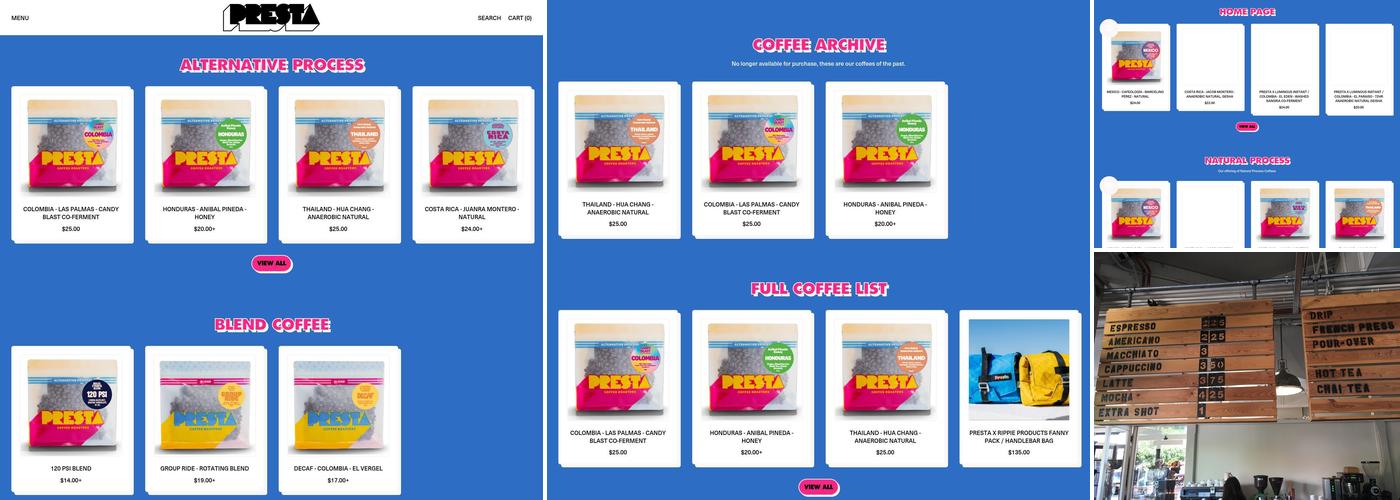 Presta Coffee Roasters Menu