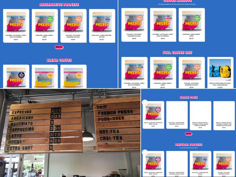 Presta Coffee Roasters Menu