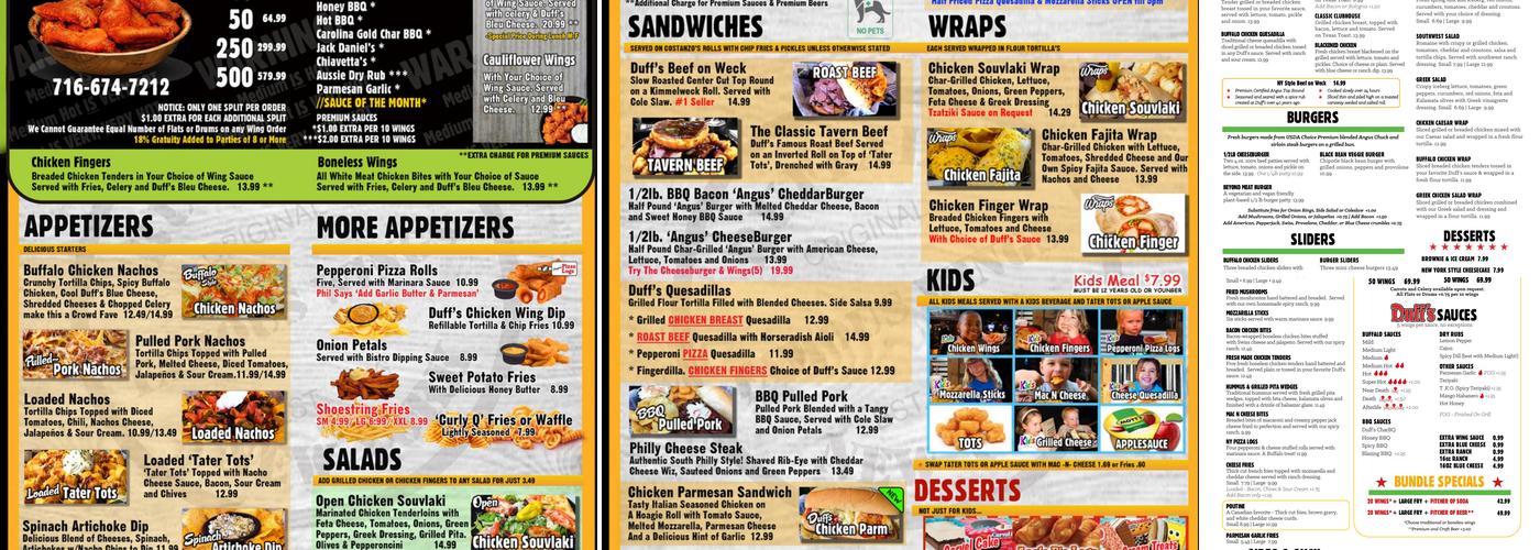 Duff's Famous Wings Menu