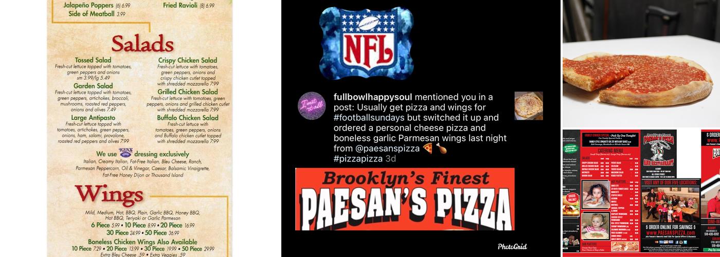 Paesans Pizza and Restaurant Menu