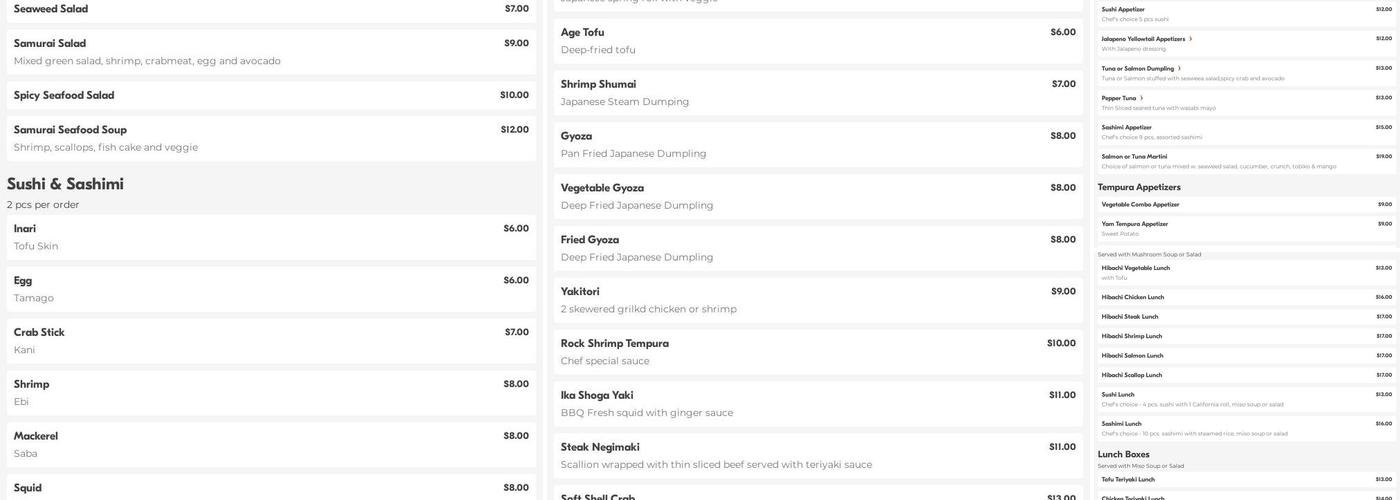 Samurai Menu