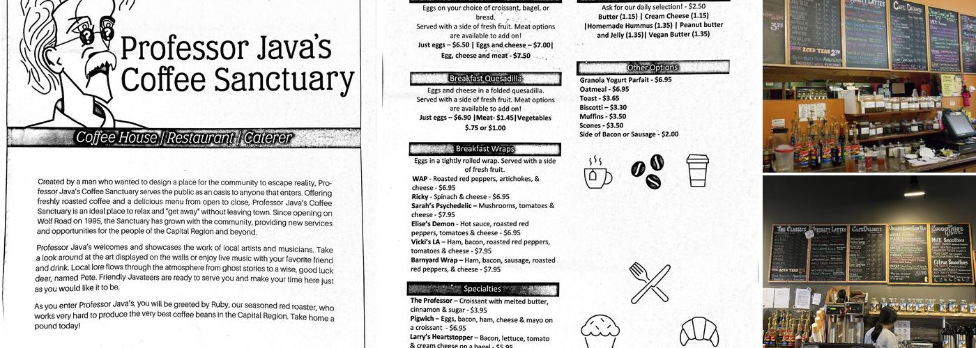 Professor Java's Coffee Sanctuary Menu