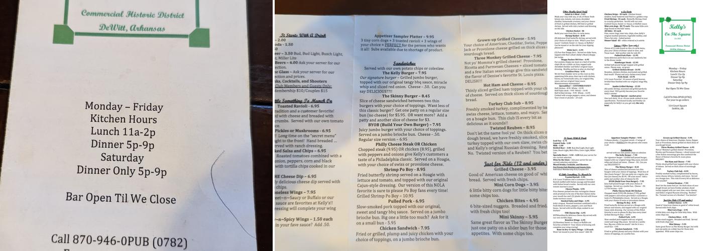 Kelly's On The Square Menu