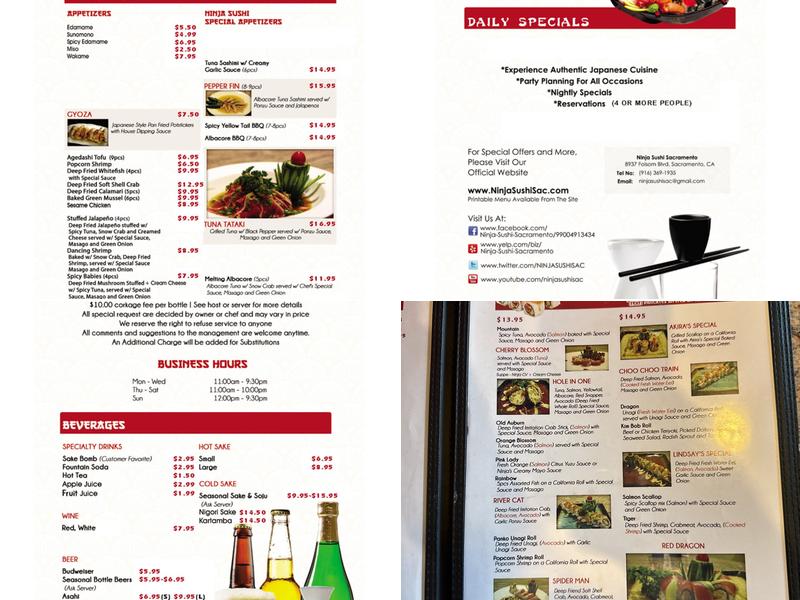 Ninja Sushi Menu