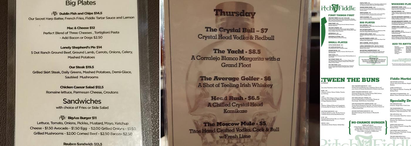 Pitch and Fiddle Menu