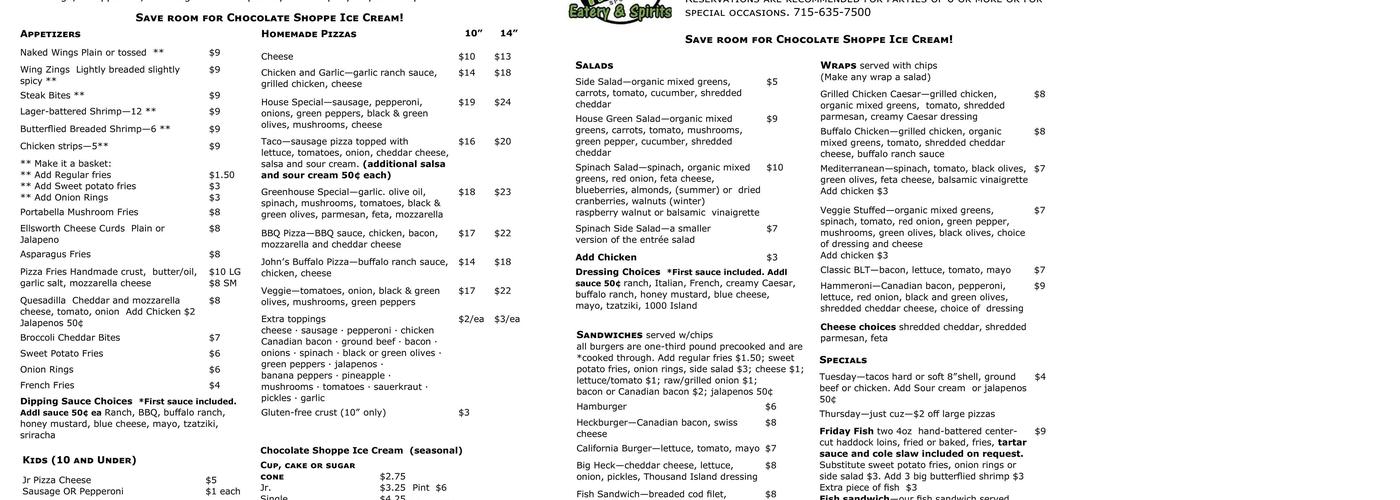 What the Heck Eatery and Spirits Menu