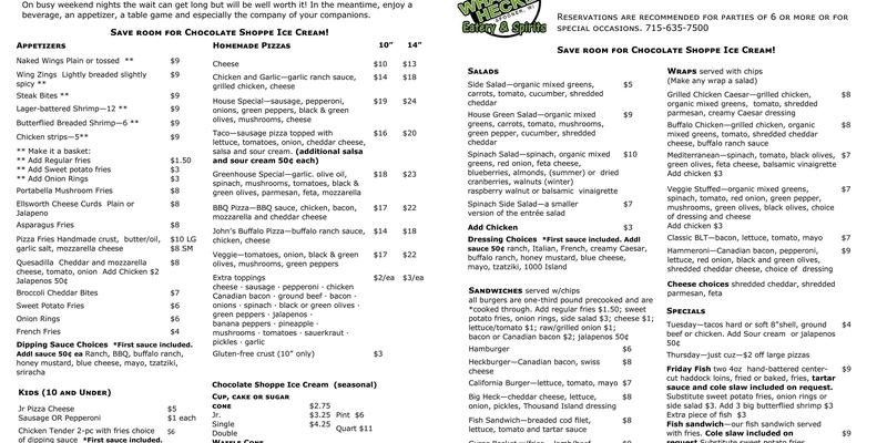 What the Heck Eatery and Spirits Menu