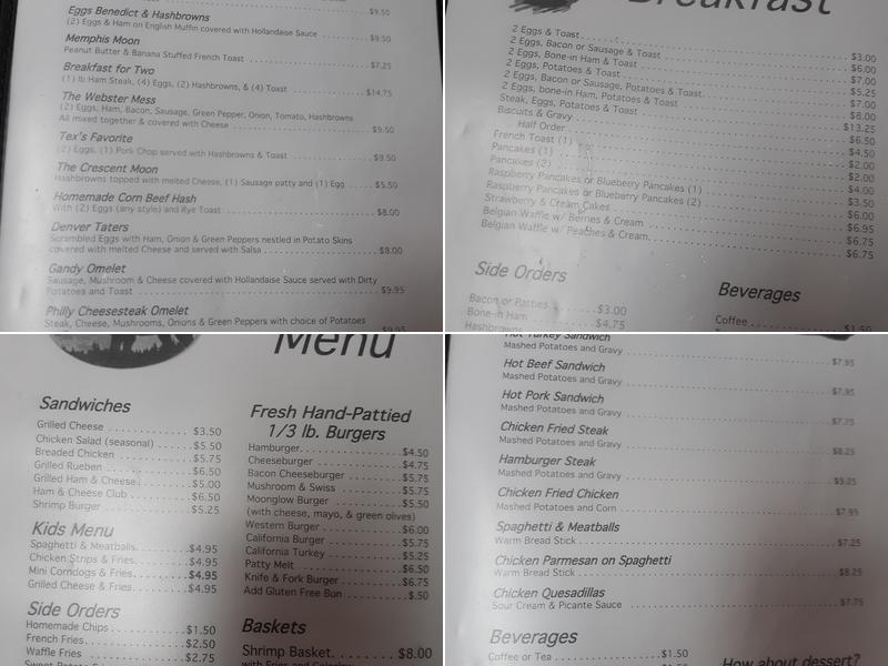 Cafe Moonglow Menu