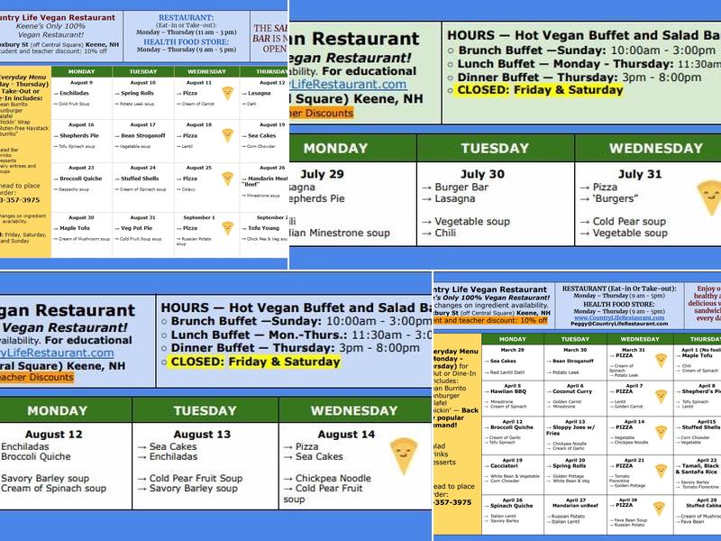 Country Life Vegetarian Restaurant Menu