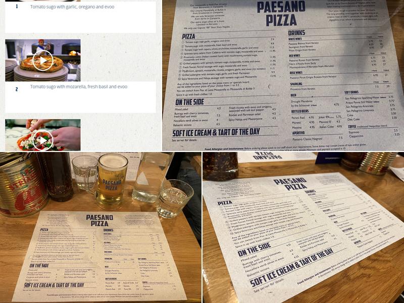 Paesano Pizza Menu