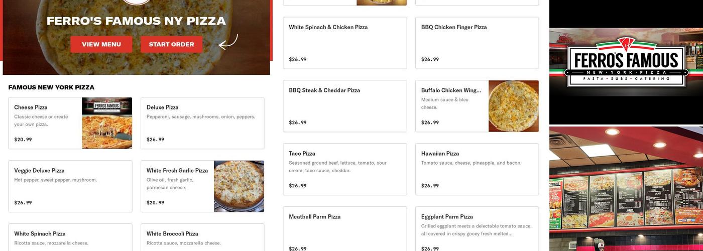Ferro's Famous Ny Pizza Menu