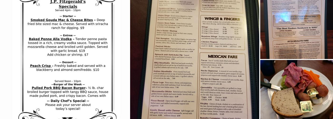 JP Fitzgeralds Menu