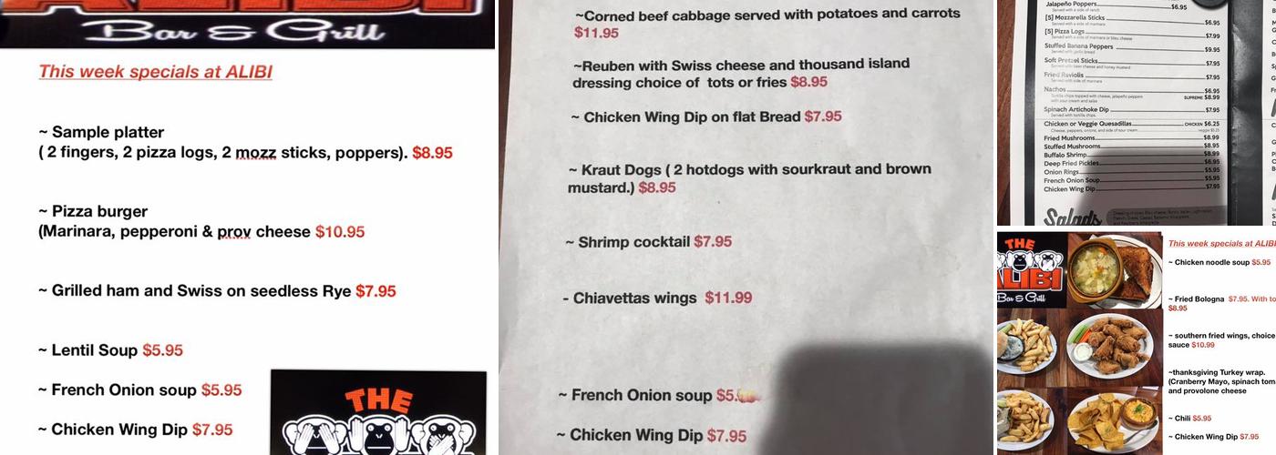 The Alibi Bar & Grill Menu