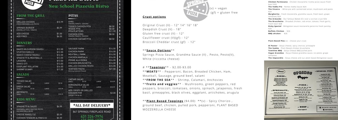 Springs Pizza Menu