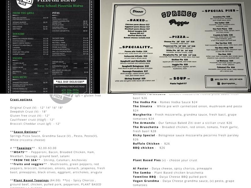 Springs Pizza Menu