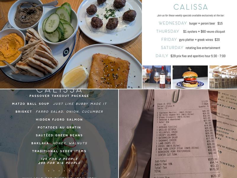 Calissa Hamptons Menu