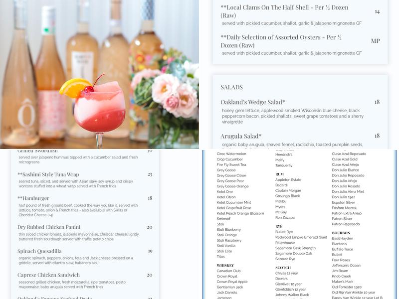 Oakland's Restaurant Menu