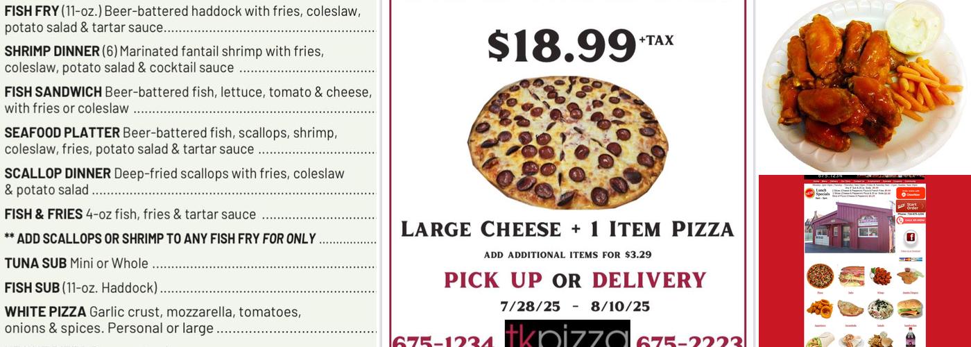 TK's Pizza Menu