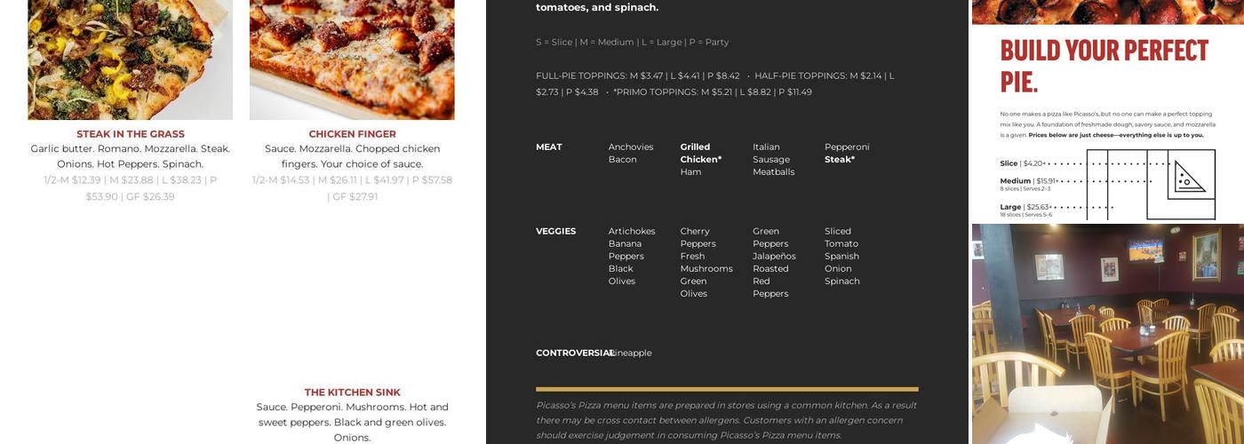 Picasso's Pizza Menu