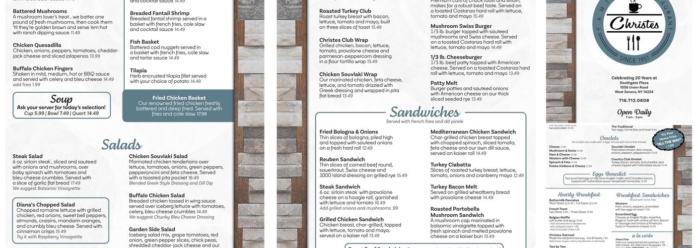 Christe's Restaurant Menu