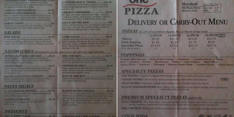 Day One Pizza Menu