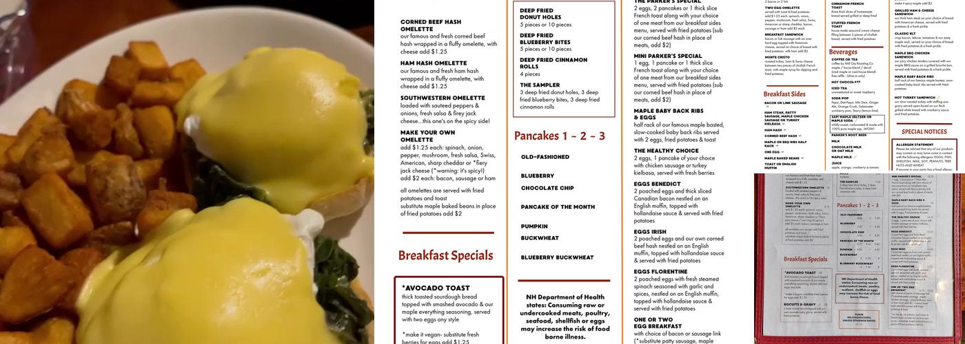 Parker's Maple Barn Menu