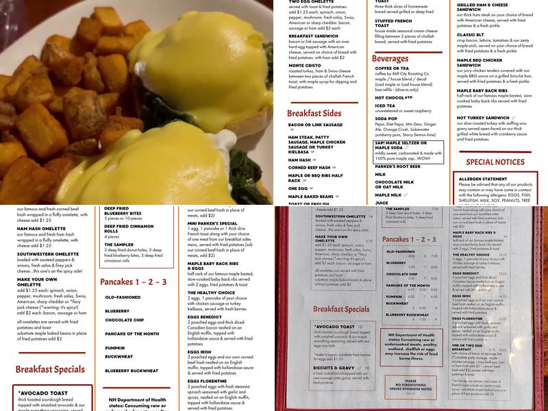 Parker's Maple Barn Menu