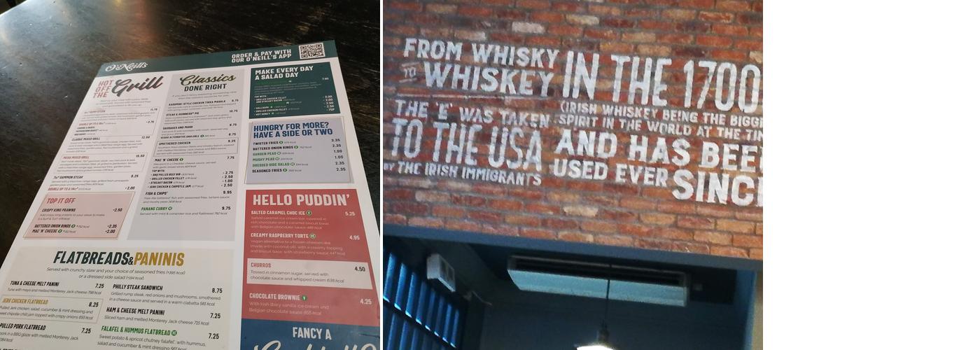 Oneills Merchant Sq Glasgow Menu