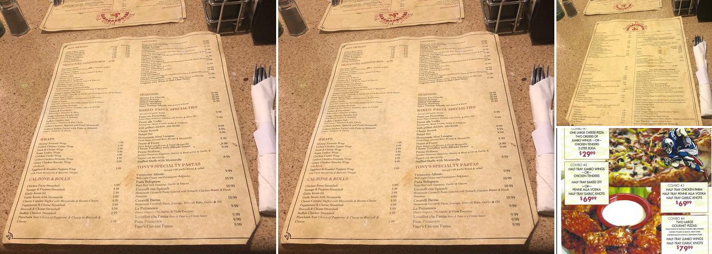 Tony's Pizza Pit Menu