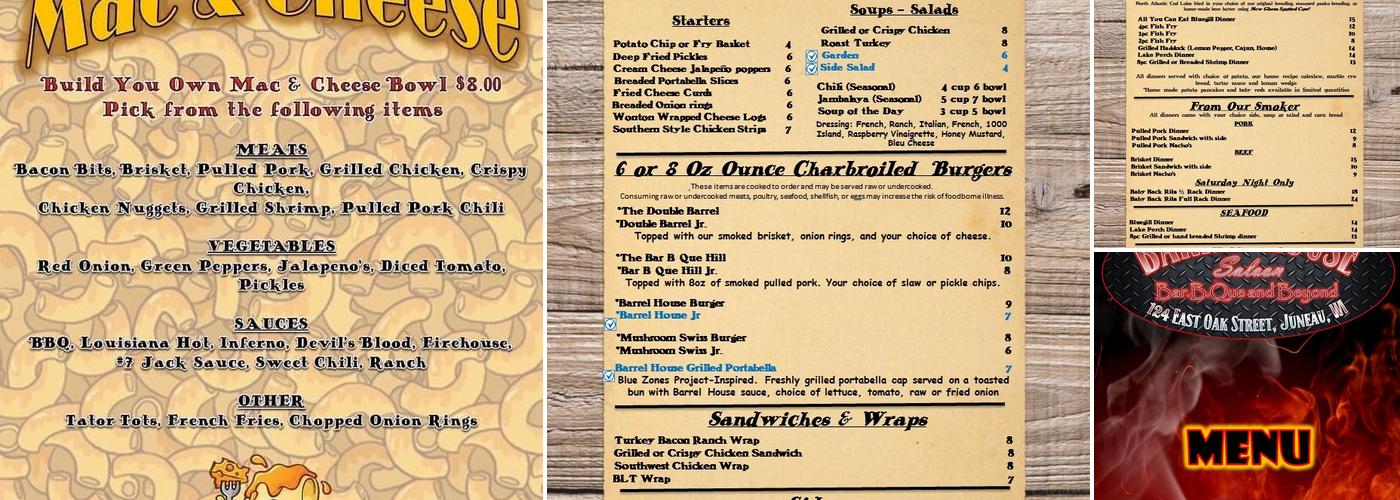 The Barrel House Saloon & Eatery Menu