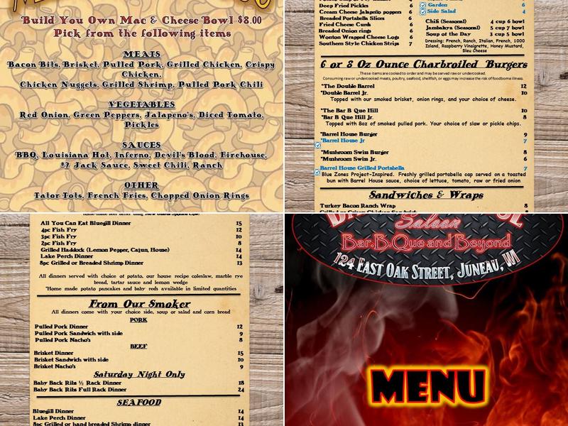 The Barrel House Saloon & Eatery Menu