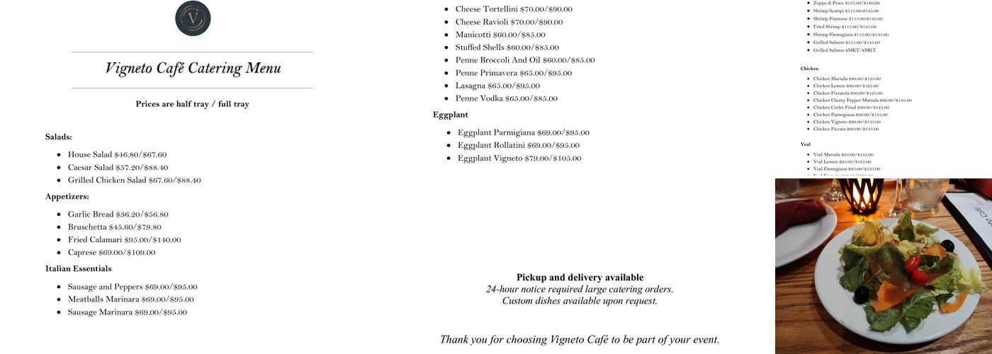 Vigneto Cafe Menu