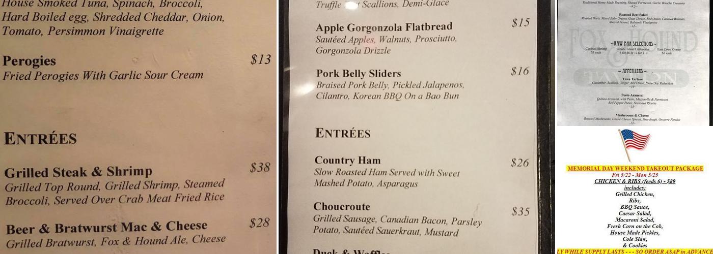 Fox & Hound Tavern at The Lebanon Hotel Menu