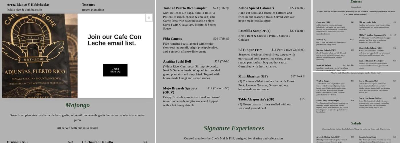 Café Con Leche Menu