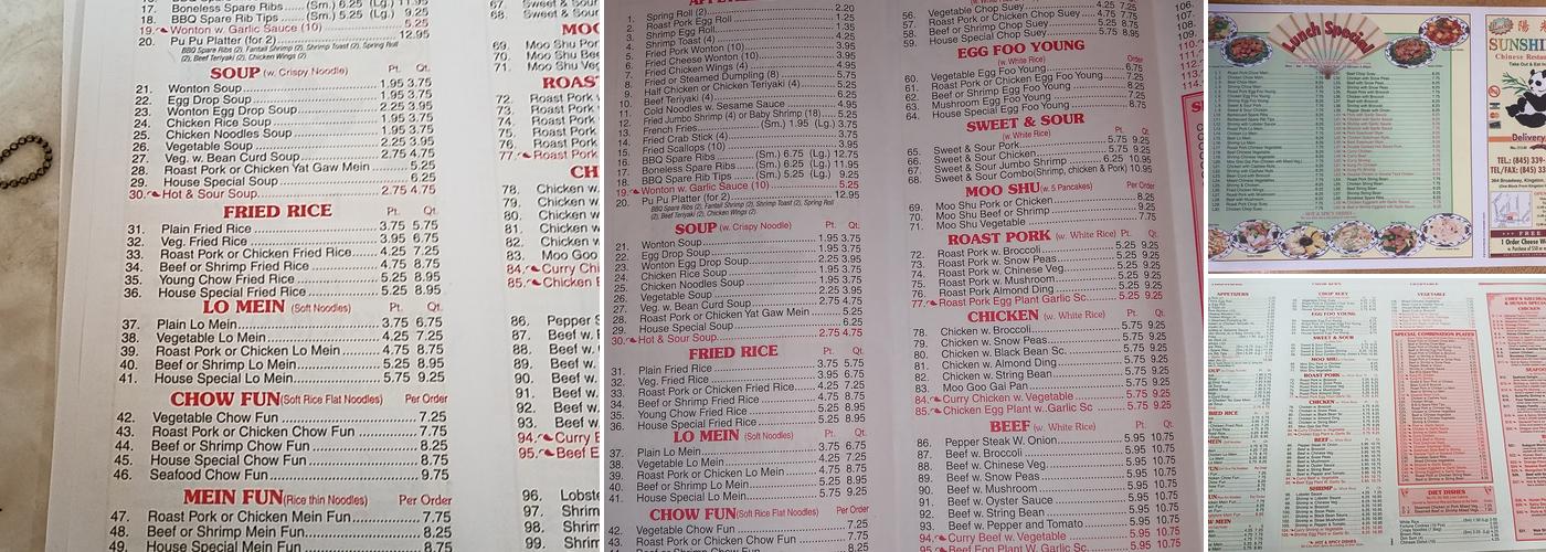 Sunshine Menu