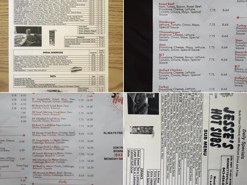 Jesse's Hot Subs Menu