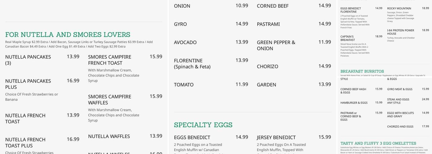 I-84 Diner Menu