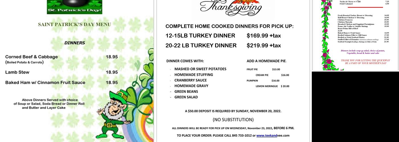 Quickway Diner Menu