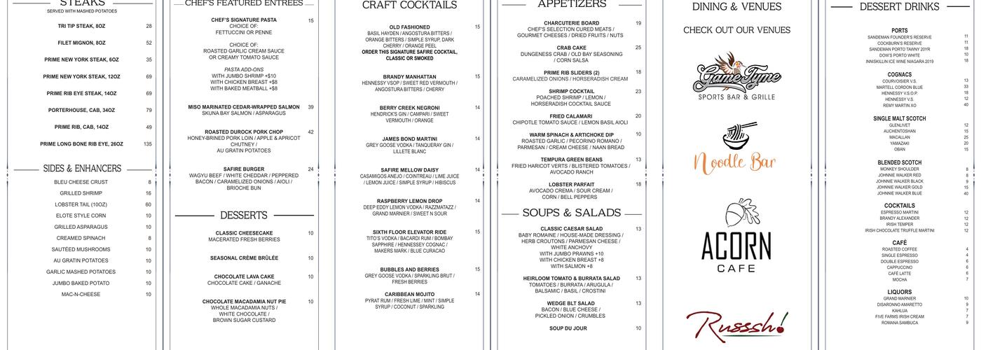 Safire Menu