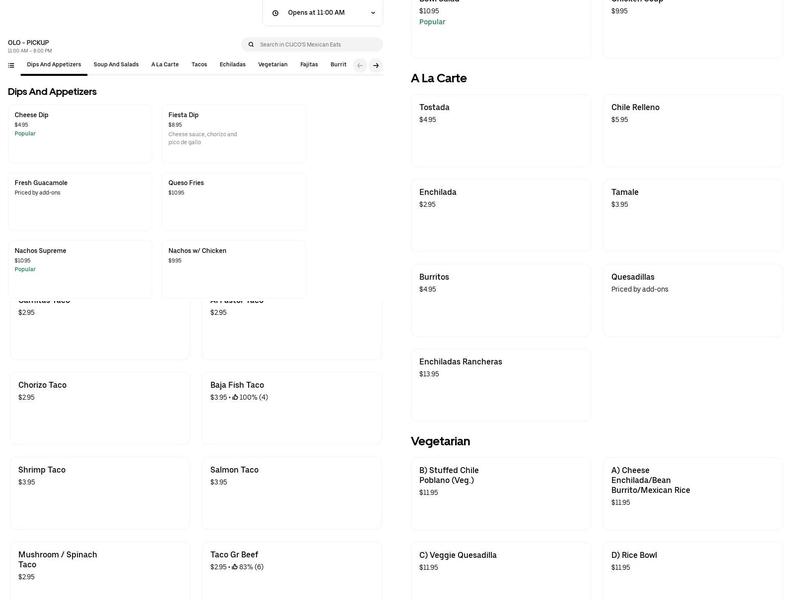 Cuco’s Mexican Restaurant And Grocery Menu