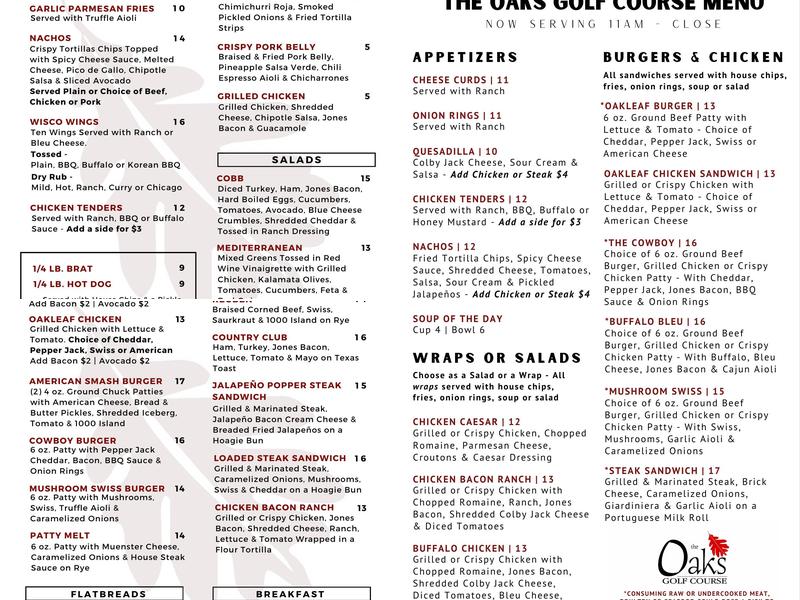 Oakleaf Restaurant Menu