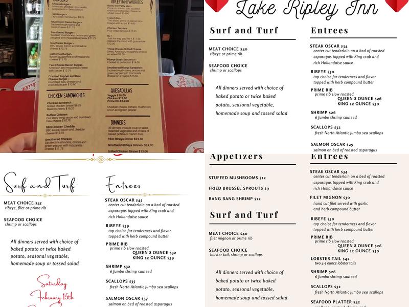 Hering's Lake Ripley Inn Menu